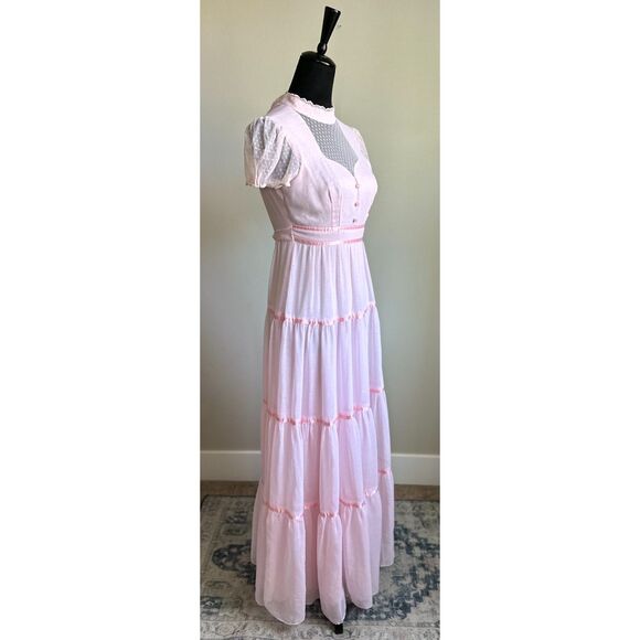 Vintage 1970's Candi Jones California Women's Cut Pink Prairie Maxi Dress Size S - Picture 2 of 8